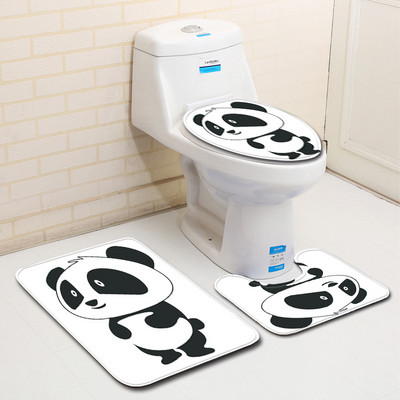 Zeegle 3gab Vannas istabas paklājiņu komplekts Panda Printed Vannas paklājiņš Pretslīdošs vannasistabas paklājs Mīksts putu paklājiņš tualetes vannas paklājiem Vannas istabas paklājs