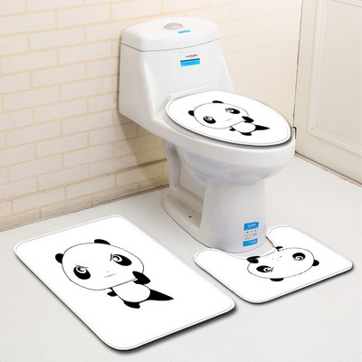 Zeegle 3gab Vannas istabas paklājiņu komplekts Panda Printed Vannas paklājiņš Pretslīdošs vannasistabas paklājs Mīksts putu paklājiņš tualetes vannas paklājiem Vannas istabas paklājs