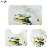 Eļļas glezna Drukāšana Pretslīdes vannas paklāju komplekti Kanoe Vannas istabas grīdas paklājs Pretslīdošs dušas paklājiņš tualetes pjedestāla paklājs vannas istabai