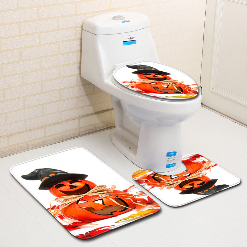 Zeegle Halloween Kućni kupaonski set tepiha Dekoracija za kupaonicu Mekana podloga od mikrovlakana Protuklizna WC prostirka za noge Navlaka za WC Podloga za tuširanje