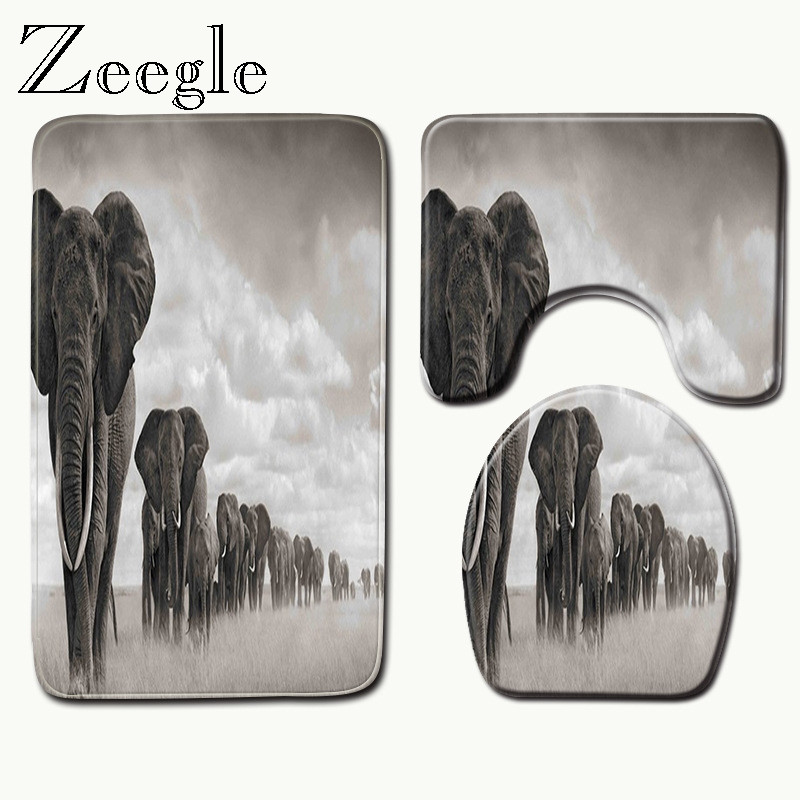 Zeegle 3Pcs/set Set kupaonskih prostirki od flanela Protuklizna prostirka za kupaonicu Toalet Carpet Otirač za vrata Tepih od memorijske pjene Prostirka za kupaonicu od mikrovlakana