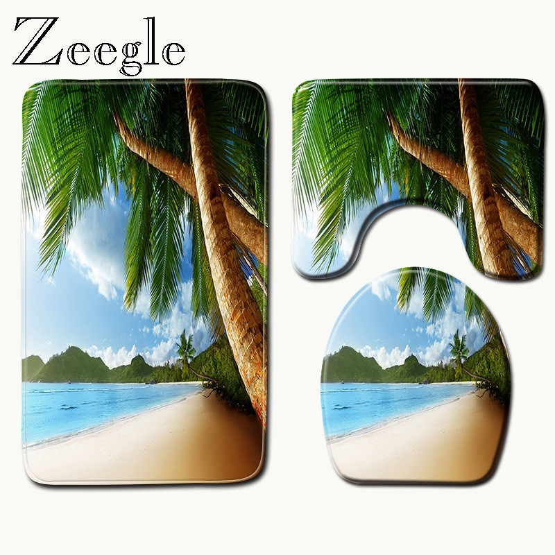 Zeegle 3Pcs/set Set kupaonskih prostirki od flanela Protuklizna prostirka za kupaonicu Toalet Carpet Otirač za vrata Tepih od memorijske pjene Prostirka za kupaonicu od mikrovlakana
