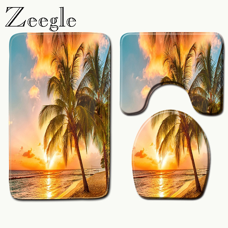 Zeegle 3Pcs/set Set kupaonskih prostirki od flanela Protuklizna prostirka za kupaonicu Toalet Carpet Otirač za vrata Tepih od memorijske pjene Prostirka za kupaonicu od mikrovlakana