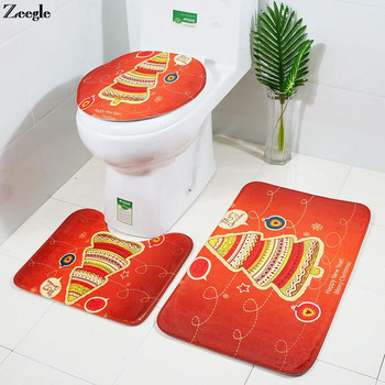 Коледен комплект постелки за тоалетна баня Дядо Коледа Абсорбираща постелка за крака 3бр. Килими за баня с душ кабина Мемори пяна U-образен комплект тоалетни килими