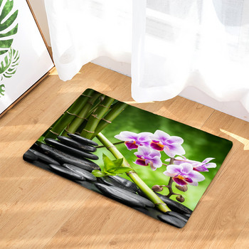Αντιολισθητικό χαλάκι μπάνιου φυτό Flower Bamboo Zen Stone 3D εμπριμέ Χαλάκι μπάνιου Χαλί Τουαλέτας Χαλί δαπέδου 45*75cm και 40*60cm