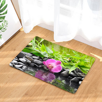 Αντιολισθητικό χαλάκι μπάνιου φυτό Flower Bamboo Zen Stone 3D εμπριμέ Χαλάκι μπάνιου Χαλί Τουαλέτας Χαλί δαπέδου 45*75cm και 40*60cm