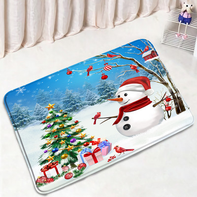 Božićni snjegović Set prostirki za kupanje Crvene ptice Bor Snijeg Zimski šumski krajolik Nova godina Kupaonski dekor Protuklizna prostirka Poklopac za WC školjku