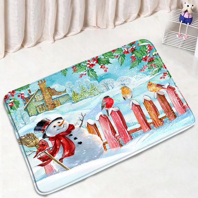 Božićni snjegović Set prostirki za kupanje Crvene ptice Bor Snijeg Zimski šumski krajolik Nova godina Kupaonski dekor Protuklizna prostirka Poklopac za WC školjku