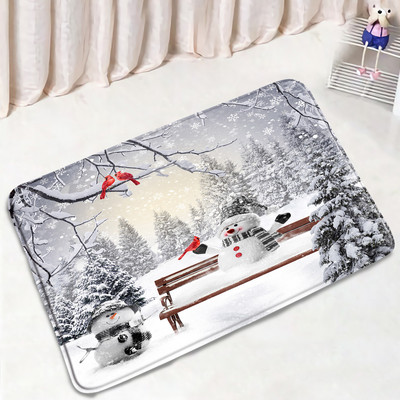Božićni snjegović Set prostirki za kupanje Crvene ptice Bor Snijeg Zimski šumski krajolik Nova godina Kupaonski dekor Protuklizna prostirka Poklopac za WC školjku
