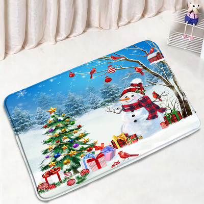 Božićni snjegović Set prostirki za kupanje Crvene ptice Bor Snijeg Zimski šumski krajolik Nova godina Kupaonski dekor Protuklizna prostirka Poklopac za WC školjku