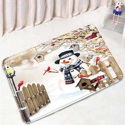 Božićni snjegović Set prostirki za kupanje Crvene ptice Bor Snijeg Zimski šumski krajolik Nova godina Kupaonski dekor Protuklizna prostirka Poklopac za WC školjku