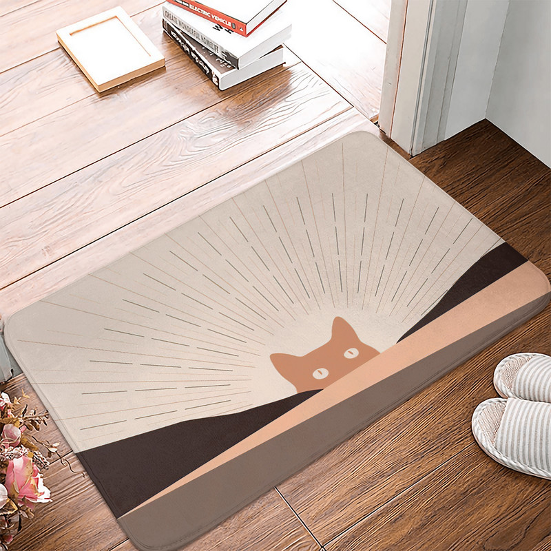 1Gb Multfilma Smieklīgs kaķis Melns Balts Virtuves Paklājiņš Mājas Pretslīdošs Vannas istabas Paklājs Ieejas durvju paklājiņš Dzīvojamās istabas aizsargājošs grīdas paklājiņš
