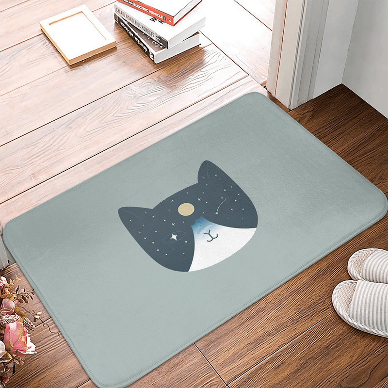 1Gb Multfilma Smieklīgs kaķis Melns Balts Virtuves Paklājiņš Mājas Pretslīdošs Vannas istabas Paklājs Ieejas durvju paklājiņš Dzīvojamās istabas aizsargājošs grīdas paklājiņš