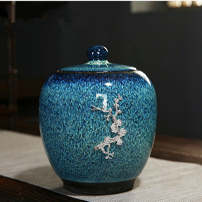 Keramička pogrebna urna za kućne ljubimce s plavom gradijentnom glazurom za spomenike Mala sadrži do 30 kubičnih inča pepela Urna za kremiranje kućnih ljubimaca za pepeo
