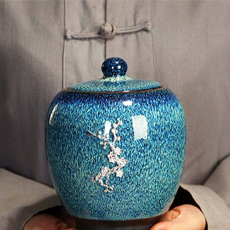 Keramička pogrebna urna za kućne ljubimce s plavom gradijentnom glazurom za spomenike Mala sadrži do 30 kubičnih inča pepela Urna za kremiranje kućnih ljubimaca za pepeo