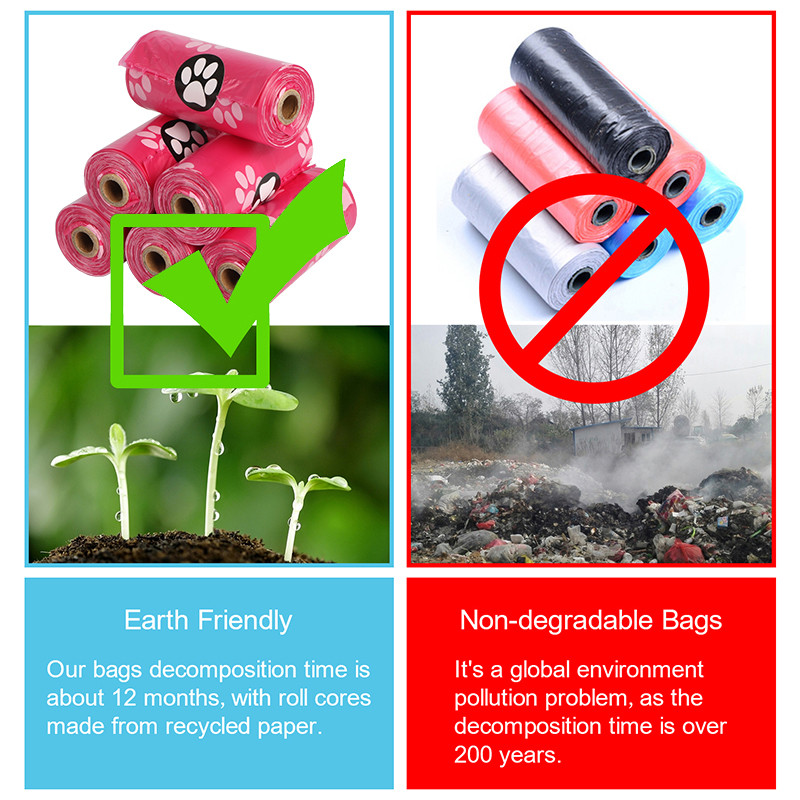 Videi draudzīgs suņu izkārnījumu maisiņš, bioloģiski noārdāms, noplūdes necaurlaidīgs suņu atkritumu maiss ar dozatoru savācēja savācēja rīku EPI suņu maisiņi