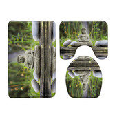 Zeleni bambus Buddha Zen set prostirki za kupaonicu Flanelski tepih Crno kameno cvijeće Vrtni krajolik U-oblik Jastučić WC prostirka Dekoracija kupaonice