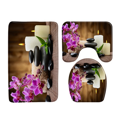 Zeleni bambus Buddha Zen set prostirki za kupaonicu Flanelski tepih Crno kameno cvijeće Vrtni krajolik U-oblik Jastučić WC prostirka Dekoracija kupaonice