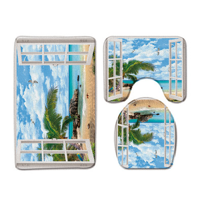 Zeleni bambus Buddha Zen set prostirki za kupaonicu Flanelski tepih Crno kameno cvijeće Vrtni krajolik U-oblik Jastučić WC prostirka Dekoracija kupaonice