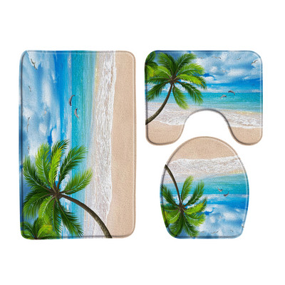 Zeleni bambus Buddha Zen set prostirki za kupaonicu Flanelski tepih Crno kameno cvijeće Vrtni krajolik U-oblik Jastučić WC prostirka Dekoracija kupaonice