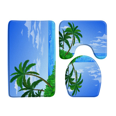 Zeleni bambus Buddha Zen set prostirki za kupaonicu Flanelski tepih Crno kameno cvijeće Vrtni krajolik U-oblik Jastučić WC prostirka Dekoracija kupaonice