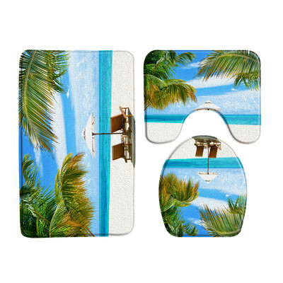 Zeleni bambus Buddha Zen set prostirki za kupaonicu Flanelski tepih Crno kameno cvijeće Vrtni krajolik U-oblik Jastučić WC prostirka Dekoracija kupaonice