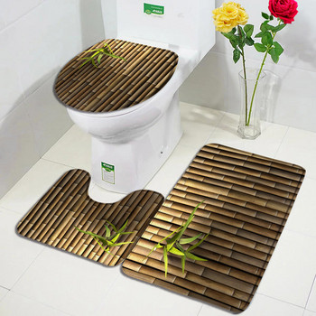 Σετ χαλάκια μπάνιου από μπαμπού Flower Carp Πράσινα Φυτά Φύλλα Σπιτιού Χαλί κουζίνας Φανέλα Διακόσμηση μπάνιου Χαλί πόρτας Αντιολισθητικό Χαλάκι καπάκι τουαλέτας