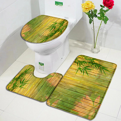 Kompleti prostirki za kupanje od bambusa Cvijet Šaran Zeleni listovi biljaka Kućni flanelski tepih Kuhinjski dekor za kupaonicu Tepih za vrata Neklizajuća podloga za poklopac WC školjke
