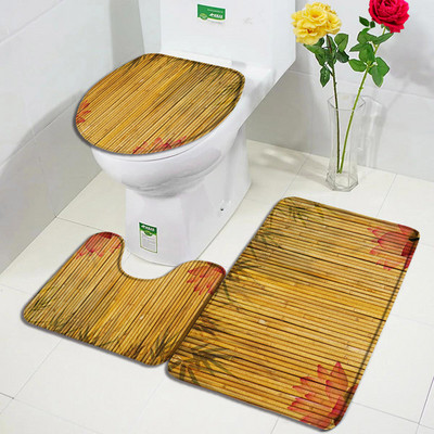 Kompleti prostirki za kupanje od bambusa Cvijet Šaran Zeleni listovi biljaka Kućni flanelski tepih Kuhinjski dekor za kupaonicu Tepih za vrata Neklizajuća podloga za poklopac WC školjke