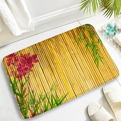 Kompleti prostirki za kupanje od bambusa Cvijet Šaran Zeleni listovi biljaka Kućni flanelski tepih Kuhinjski dekor za kupaonicu Tepih za vrata Neklizajuća podloga za poklopac WC školjke