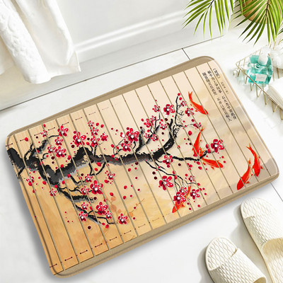 Kompleti prostirki za kupanje od bambusa Cvijet Šaran Zeleni listovi biljaka Kućni flanelski tepih Kuhinjski dekor za kupaonicu Tepih za vrata Neklizajuća podloga za poklopac WC školjke