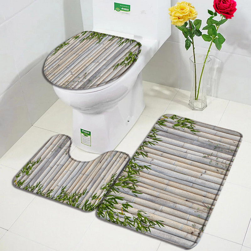 Kompleti prostirki za kupanje od bambusa Cvijet Šaran Zeleni listovi biljaka Kućni flanelski tepih Kuhinjski dekor za kupaonicu Tepih za vrata Neklizajuća podloga za poklopac WC školjke