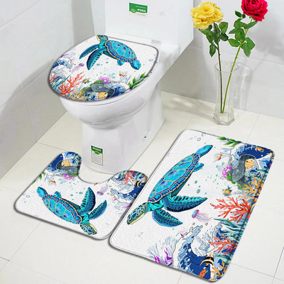 Smiješne životinje Set prostirki za kupanje Crtić Ronilačka mačka Pas Morska kornjača Morski konjić Oceanski krajolik Kupaonski dekor Tepih Neklizajući tepih Poklopac WC-a