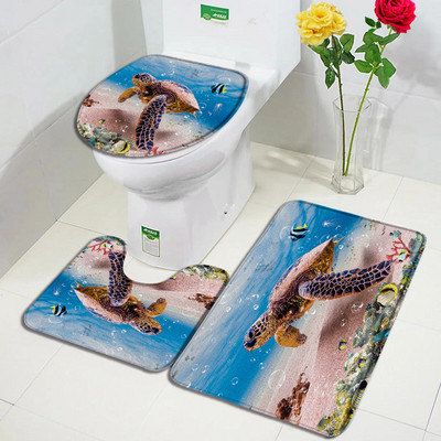 Smiješne životinje Set prostirki za kupanje Crtić Ronilačka mačka Pas Morska kornjača Morski konjić Oceanski krajolik Kupaonski dekor Tepih Neklizajući tepih Poklopac WC-a