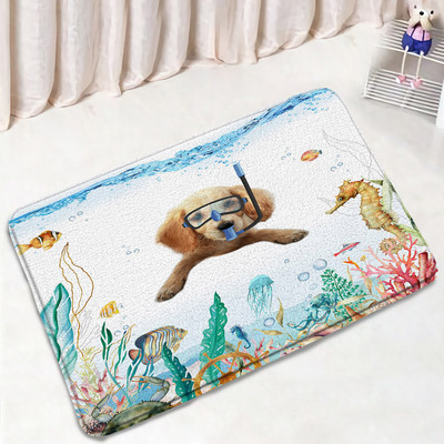 Smiješne životinje Set prostirki za kupanje Crtić Ronilačka mačka Pas Morska kornjača Morski konjić Oceanski krajolik Kupaonski dekor Tepih Neklizajući tepih Poklopac WC-a