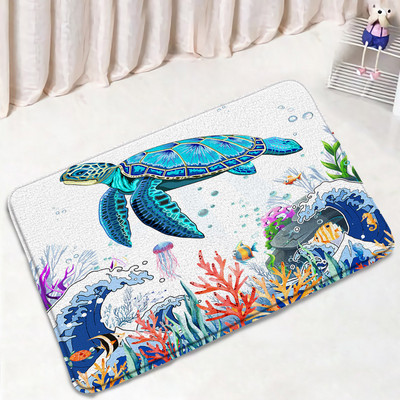 Smiješne životinje Set prostirki za kupanje Crtić Ronilačka mačka Pas Morska kornjača Morski konjić Oceanski krajolik Kupaonski dekor Tepih Neklizajući tepih Poklopac WC-a