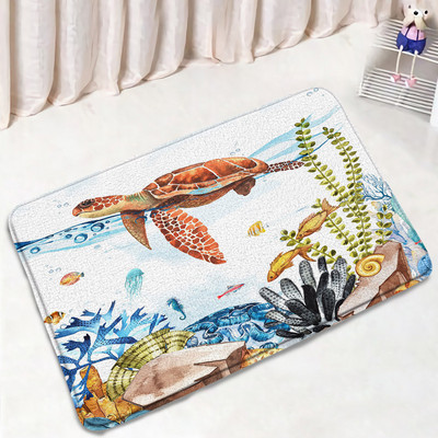 Smiješne životinje Set prostirki za kupanje Crtić Ronilačka mačka Pas Morska kornjača Morski konjić Oceanski krajolik Kupaonski dekor Tepih Neklizajući tepih Poklopac WC-a
