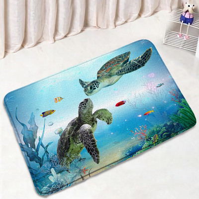 Smiješne životinje Set prostirki za kupanje Crtić Ronilačka mačka Pas Morska kornjača Morski konjić Oceanski krajolik Kupaonski dekor Tepih Neklizajući tepih Poklopac WC-a