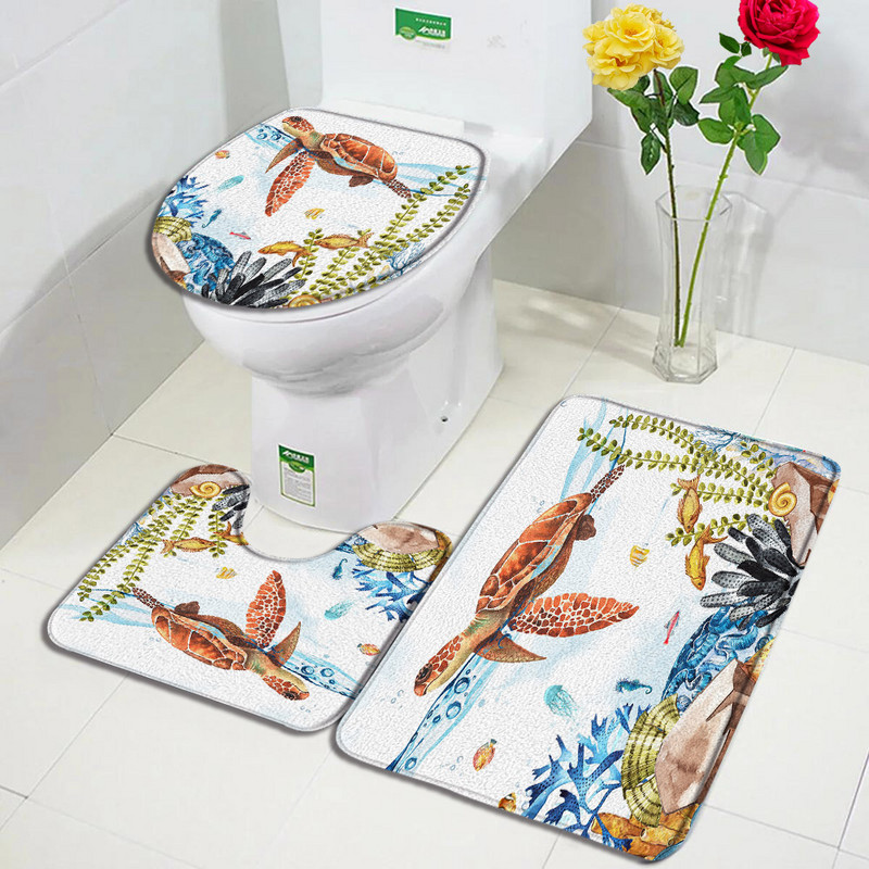 Smiješne životinje Set prostirki za kupanje Crtić Ronilačka mačka Pas Morska kornjača Morski konjić Oceanski krajolik Kupaonski dekor Tepih Neklizajući tepih Poklopac WC-a