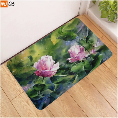 OIMG Pretslīdes vannas paklājiņš Vannas istabas paklājs paklājs puķu augi grīdas segums 3D drukāts viesistabas tualetes durvju paklājs ūdens absorbcija