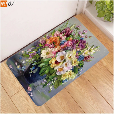 OIMG Pretslīdes vannas paklājiņš Vannas istabas paklājs paklājs puķu augi grīdas segums 3D drukāts viesistabas tualetes durvju paklājs ūdens absorbcija