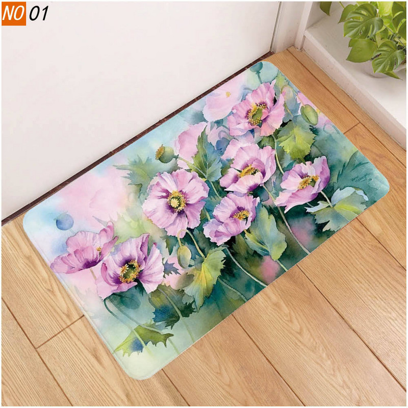 OIMG Pretslīdes vannas paklājiņš Vannas istabas paklājs paklājs puķu augi grīdas segums 3D drukāts viesistabas tualetes durvju paklājs ūdens absorbcija