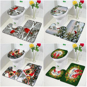 Crvene ptice Komplet prostirki za kupanje Snježna borova šuma Zimski krajolik Tepih Božićni dekor za kupaonicu Neklizajući tepih za vrata Poklopac za WC školjku