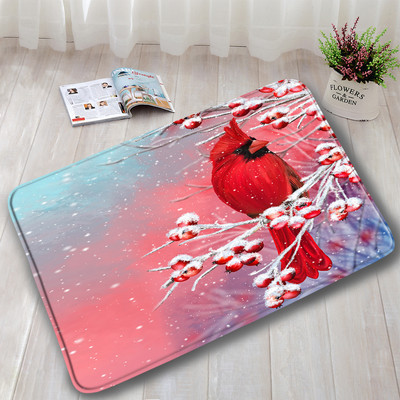 Crvene ptice Komplet prostirki za kupanje Snježna borova šuma Zimski krajolik Tepih Božićni dekor za kupaonicu Neklizajući tepih za vrata Poklopac za WC školjku