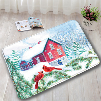 Crvene ptice Komplet prostirki za kupanje Snježna borova šuma Zimski krajolik Tepih Božićni dekor za kupaonicu Neklizajući tepih za vrata Poklopac za WC školjku