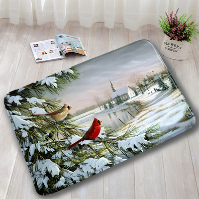Crvene ptice Komplet prostirki za kupanje Snježna borova šuma Zimski krajolik Tepih Božićni dekor za kupaonicu Neklizajući tepih za vrata Poklopac za WC školjku
