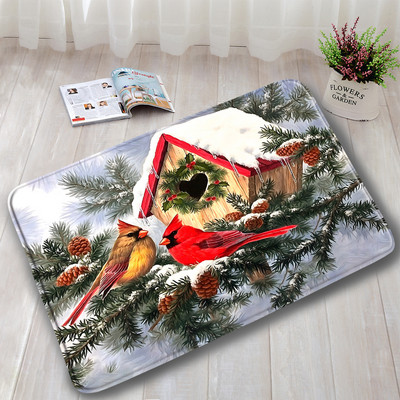 Crvene ptice Komplet prostirki za kupanje Snježna borova šuma Zimski krajolik Tepih Božićni dekor za kupaonicu Neklizajući tepih za vrata Poklopac za WC školjku