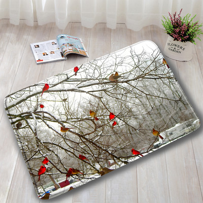 Crvene ptice Komplet prostirki za kupanje Snježna borova šuma Zimski krajolik Tepih Božićni dekor za kupaonicu Neklizajući tepih za vrata Poklopac za WC školjku