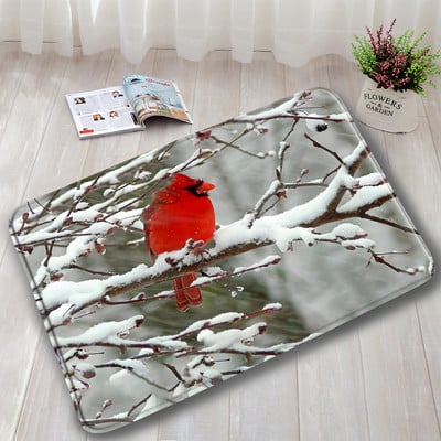 Crvene ptice Komplet prostirki za kupanje Snježna borova šuma Zimski krajolik Tepih Božićni dekor za kupaonicu Neklizajući tepih za vrata Poklopac za WC školjku