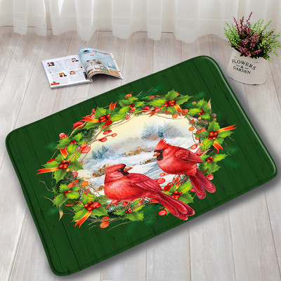 Crvene ptice Komplet prostirki za kupanje Snježna borova šuma Zimski krajolik Tepih Božićni dekor za kupaonicu Neklizajući tepih za vrata Poklopac za WC školjku